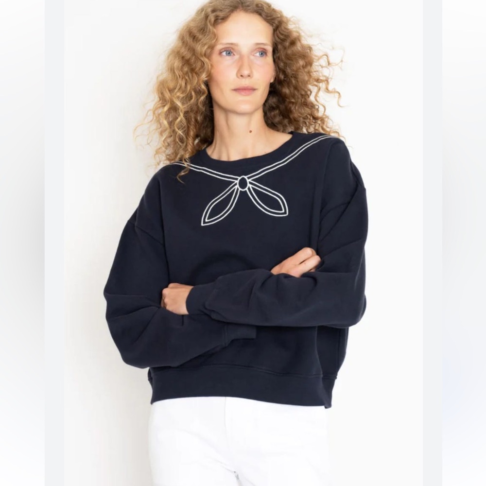 KULE Navy Sweatshirt with White Sailor Collar Embroidery